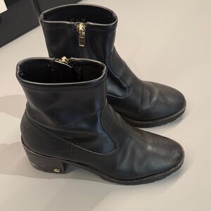 Coach Black Leather Ankle Booties with Gold Zipper